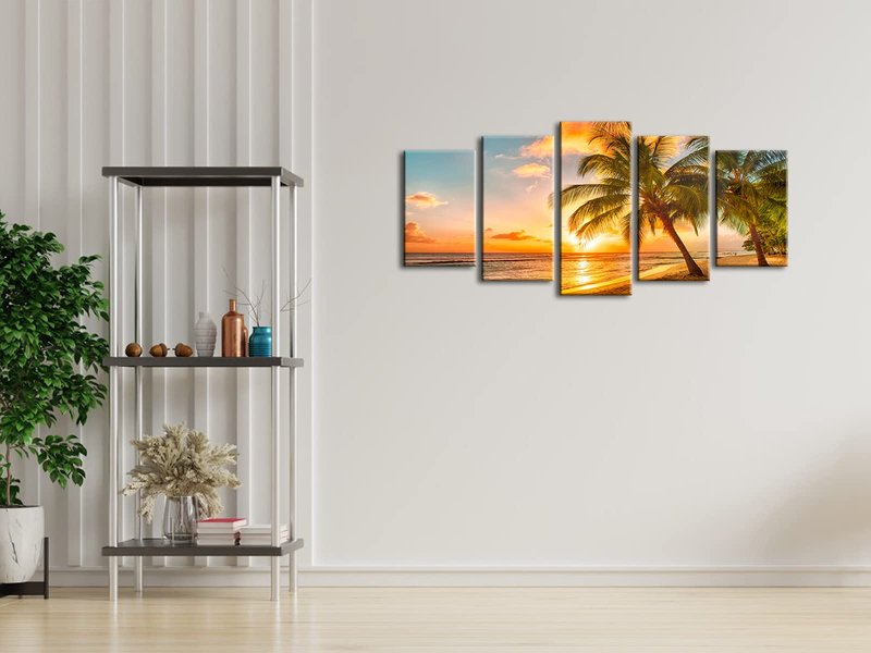 Wieco Art Cozy Sea Canvas Prints Wall Art Ocean Beach Pictures Paintings for Living Room Bathroom Home Decorations Modern 5 Piece Stretched and Framed Grace Contemporary Seascape Giclee Artwork