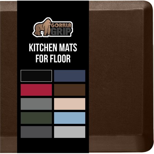 GORILLA GRIP Comfortable Cushioned Kitchen Mats for Floor, 39x20, Waterproof and Stain Resistant Soft Top, 3/4 Inch Thick Ergonomic Standing Desk Anti Fatigue Mat, Foam Supports Ankles and Feet, Brown