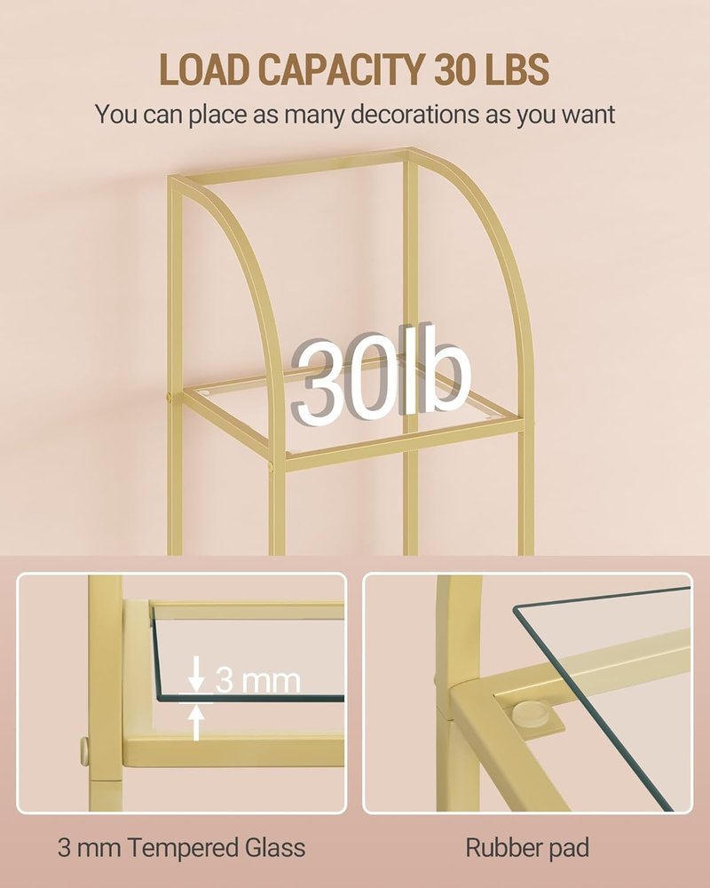 Hzuaneri Bookcase Bookshelf, Tempered Glass Arched Bookshelf for More Storage, Slim Shelving Unit for Bedroom, Bathroom, Home Office, Steel Frame, 6 Tier Gold BC20699G