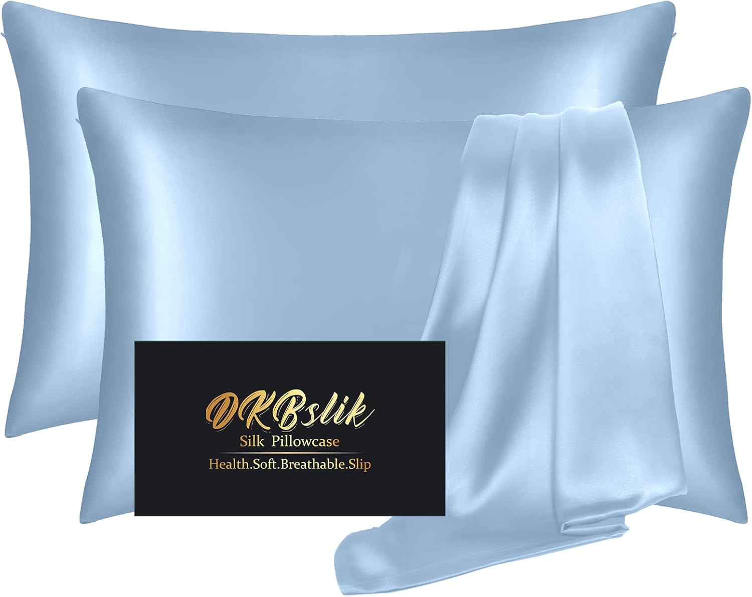 Skiennix Silk Pillowcase - 2 Pack Queen Size, Anti-Acne & Hair Care, Haze Blue with Zipper