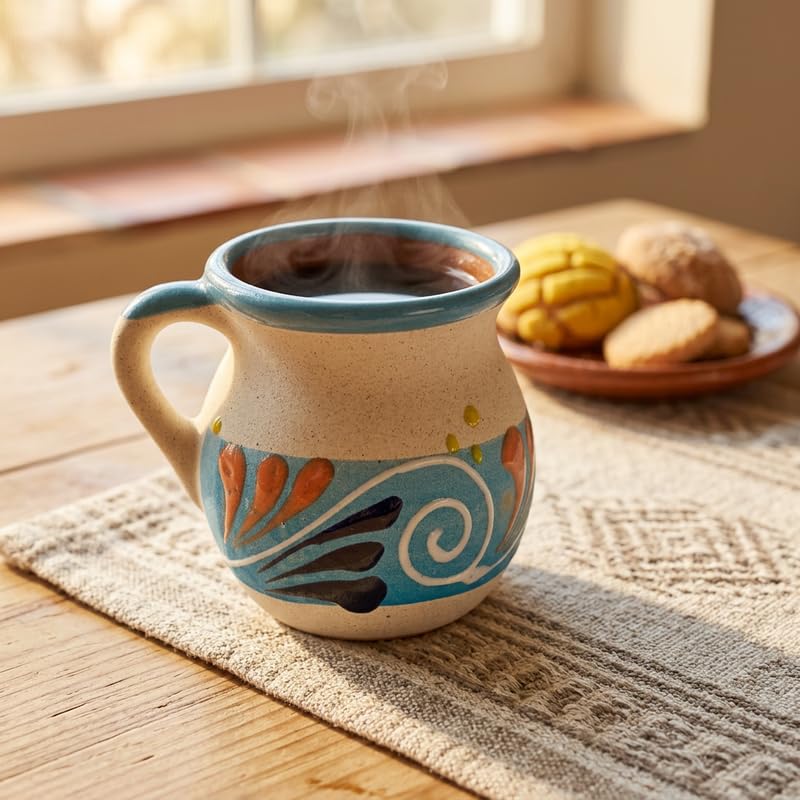 FFX Artesania Mexican Coffee Mugs Set of 4 - 13 oz Hand Painted Clay Tazas de Barro