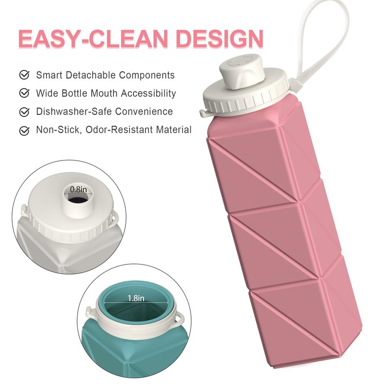 BEAUTAIL Collapsible Water Bottles 20.6oz, Silicone Foldable Portable Travel Water Bottle, BPA-Free, Leakproof Reusable for Traveling Hiking Sports, 5 Pack (Starlight+Pink+Blue+Dark Blue+Black)