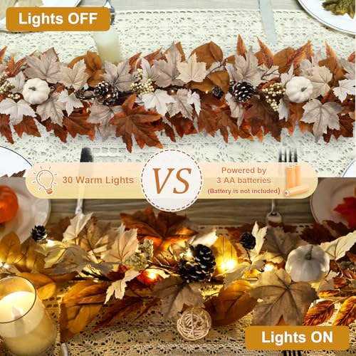 6ft Lighted Fall Garland with Timer, Pumpkins, Berries & Pinecones
