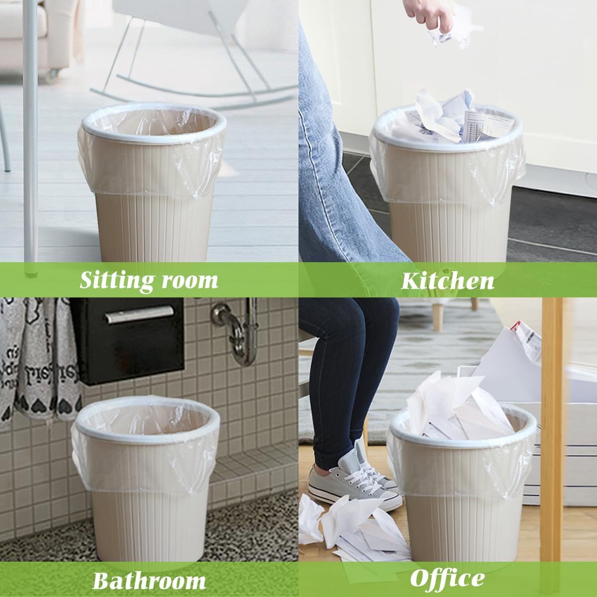 Teivio Small Trash Bags - 4 Gallon Garbage Bin Liners | 200 Count Clear Plastic Bags for Home & Office