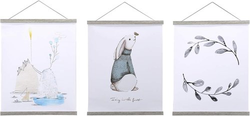 Benjia Magnetic Poster Hanger - 23" Wooden Frame for Canvas & Artwork | Easy Wall Display (Grey)