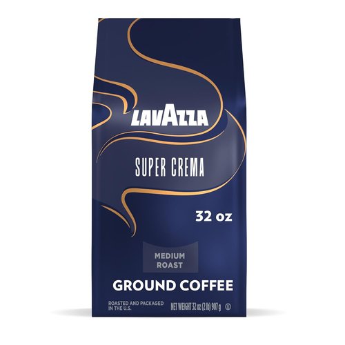 Lavazza Super Crema Ground Coffee - Medium Roast Arabica & Robusta Blend - 32 oz Bag
