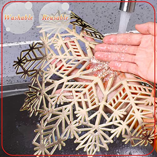 48 Pieces Christmas Snowflake Placemats Set – Gold Vinyl Coasters Included, 24 Placemats + 24 Coasters