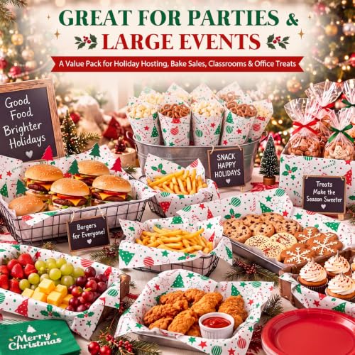 Tenceur Christmas Bauble Wax Paper Sheets 150 Pack for Food Wrapping & Decorations