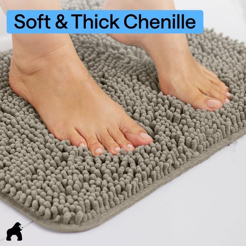 GORILLA GRIP Plush Shaggy Chenille Bath Rug Mat - Soft Microfiber, Machine Washable, Latte Color
