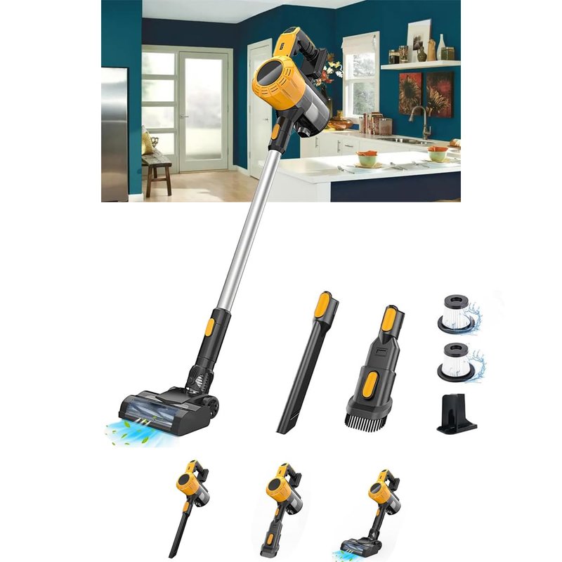 Cordless Vacuum Cleaner for Dewalt 20V Battery, 35KPA Lightweight Stick Vacuum with HEPA & Wall Bracket, 6-in-1 Vacuum Cleaners for Home Carpet Pet Hair Hardwood Floor (No Battery)