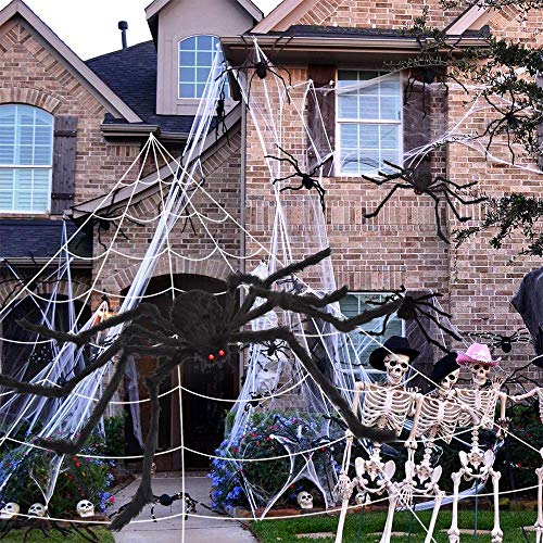 Giant 200" Halloween Spider Web with 59" Scary Spider Outdoor Decor