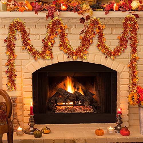 33FT Maple Leaf Tinsel Garland - Gold & Copper Metallic Fall Decor