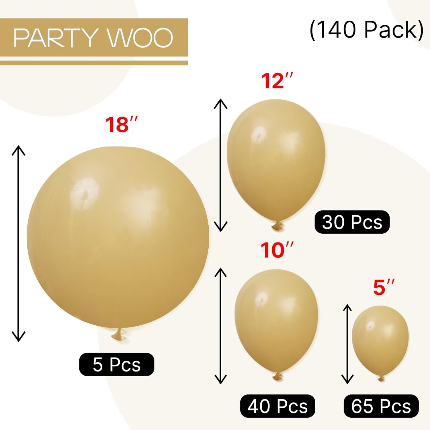 PartyWoo Tan Balloons - 140-Piece Light Brown Boho Balloon Arch Kit for Weddings & Baby Showers