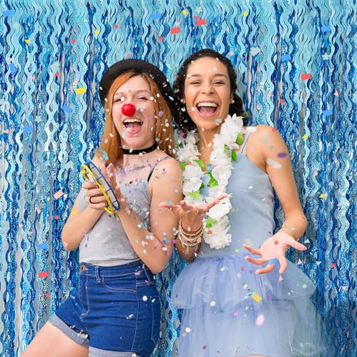 BOMSI Wavy Foil Fringe Curtain 2-Pack Metallic Tinsel Streamers Backdrop