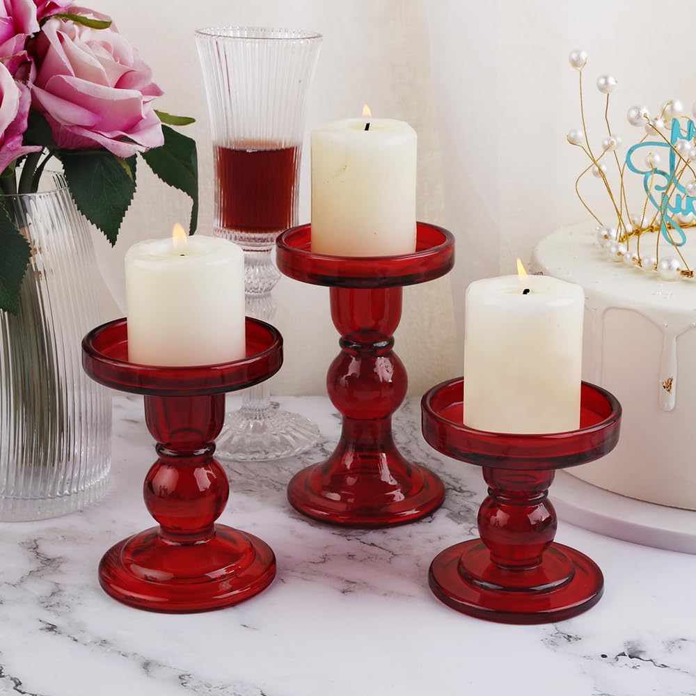 Regine Switzerland 6-Piece Red Glass Candlestick Set - Elegant Crystal Holders for Weddings & Christmas Decor