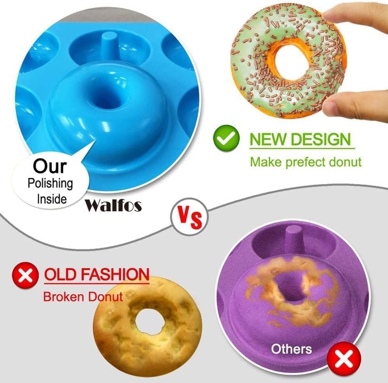 Walfos Full Size Silicone Donut Mold - 4In Donut Pan Big Size Non-Stick Donut Pan for Donut Cake Biscuit Bagels, Heat Resistant, BPA FREE and Dishwasher Safe(4Pack)