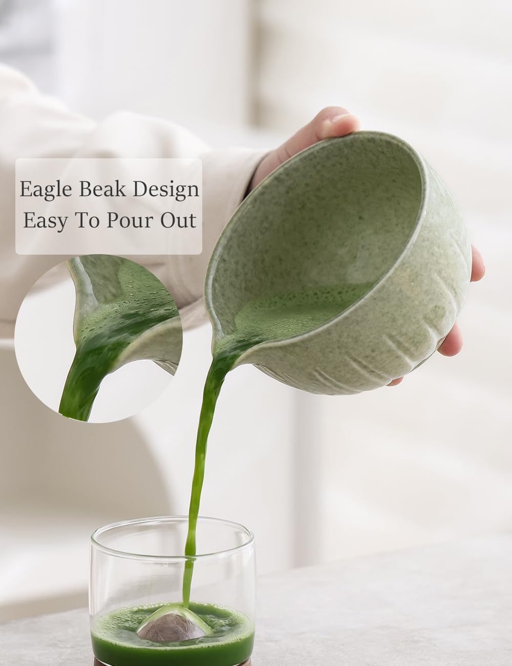 TANG PIN Matcha Set - 4pc Matcha Whisk Kit with Bowl, Whisk, Scoop & Stand | Mottled Green, 15 OZ