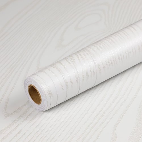 Homease White Wood Grain Contact Paper 24 x 196 in, Self-Adhesive Wallpaper Peel and Stick Removable Decorative Wall Covering Vinyl Film for Shelf Liner Furniture Kitchen Cabinet Countertop Drawer