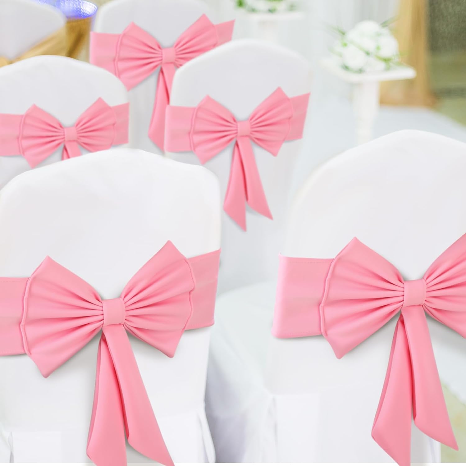 Skiennix Spandex Chair Sashes - 10 Pcs Elastic Chair Bows for Wedding & Party Decor | Pink