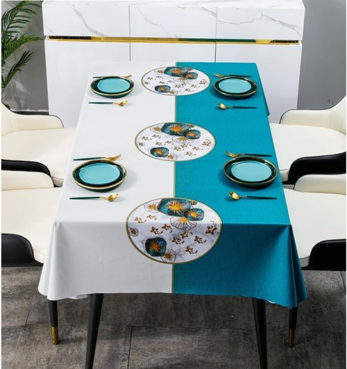 Maomoto Waterproof Rectangle PVC Tablecloth, Heavy Duty Vinyl Table Cloth Cover Oil Proof Spill Proof Wipeable Table Cloths for Indoor and Outdoor Use 55x87in (Blue)