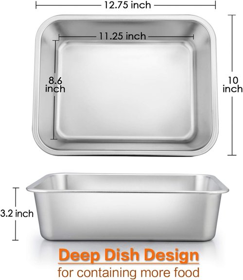 E-far Lasagna Pan Set - Deep Stainless Steel Baking Pans | Non-Toxic, Heavy Duty, 12.75 x 10 x 3.2 Inches