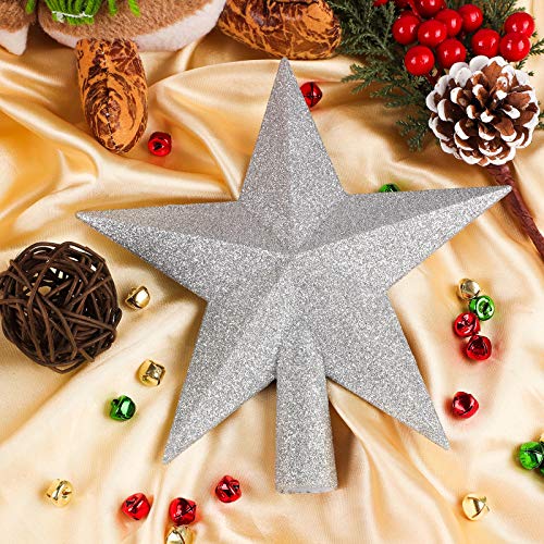URATOT 6 Inch Silver Glittered Christmas Star Tree Topper Decorative Holiday Ornament