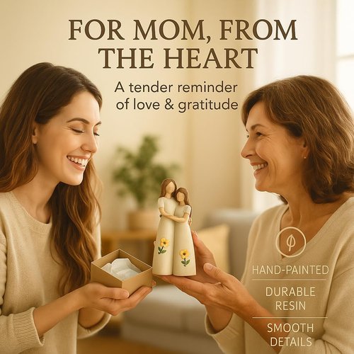 iStatue Mother Daughter Figurine - Hand-Painted Resin Hugging Statue | Ivory Home Décor Keepsake for Mom
