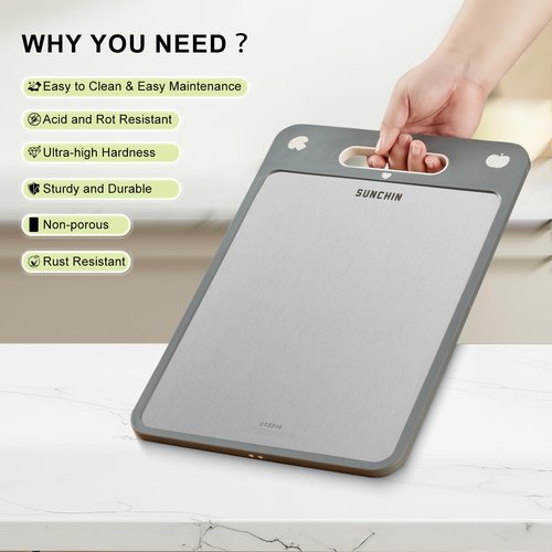 Cutting Board for Kitchen,Cutting Board Double Sided Food Grade,316 Stainless Steel and Wheat Straw PP, Easy to Clean Large Size 16”×11”