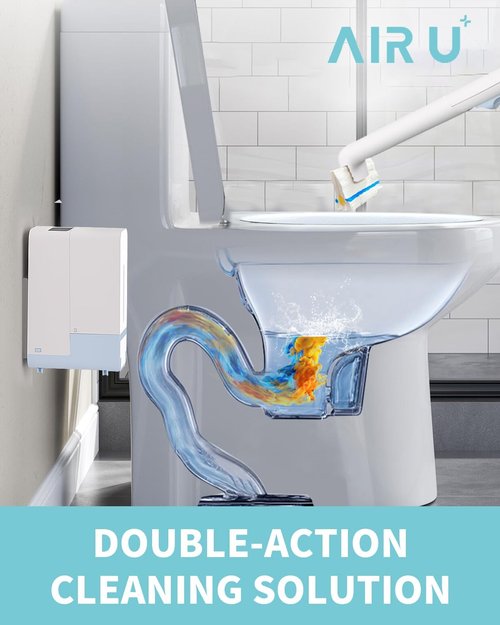 AIR U+ Disposable Toilet Brush Wand - Wall Mount Cleaning System with 24 Flushable Refills & Caddy