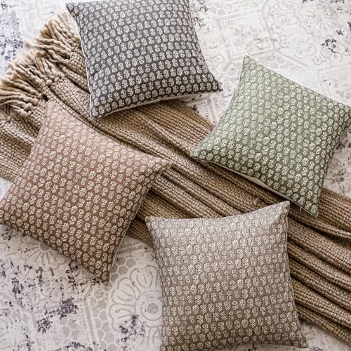 Foindtower Vintage Floral Throw Pillow Covers, 20x20 Inch Set of 2 - Tan Taupe