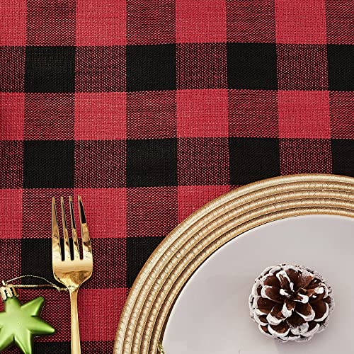 Red & Black Buffalo Plaid Tablecloth 55”x84” Rectangular – 84x55 in, Midsummer Breeze