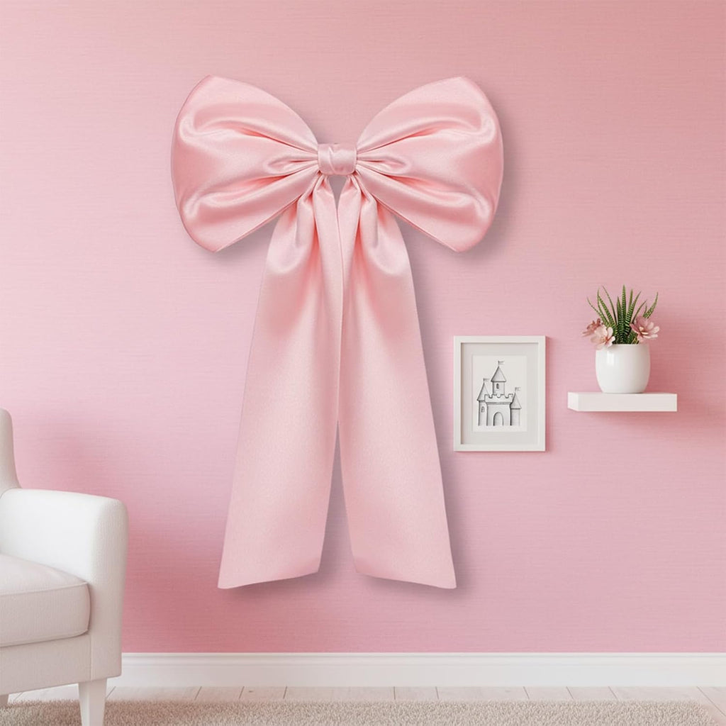 Skiennix Oversized Pink Bow Decorations - 2 PCS Giant Coquette Bows for Backdrop (25.6" X 41.3")