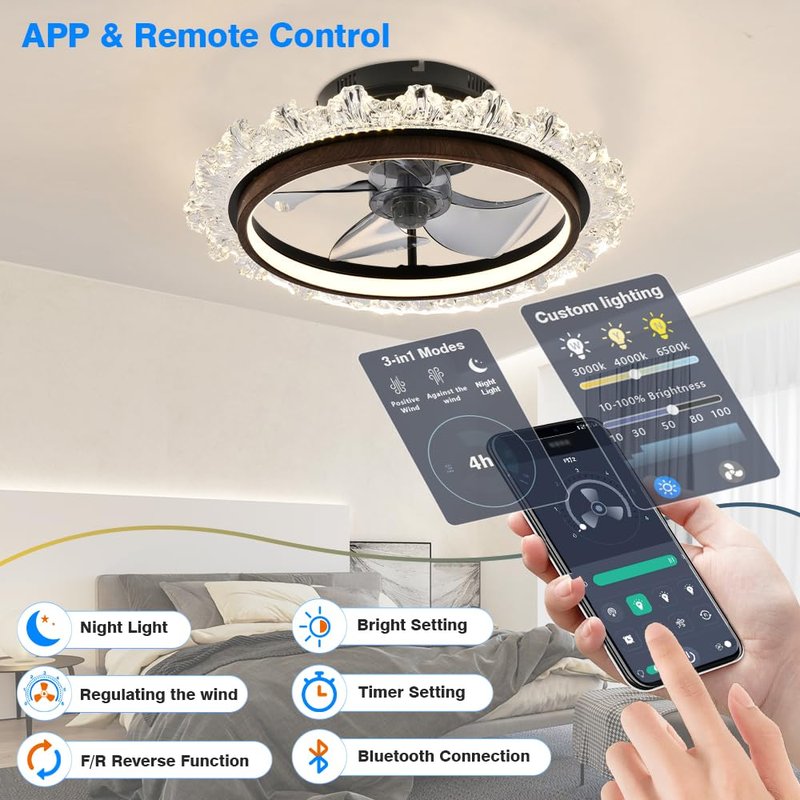 lumasphere Ceiling Fan with Lights and Remote & APP, 15.7” Modern Low Profile Ceiling Fans with Light, No Assembly Required, 3000K-6000K Dimmable, 6 Wind Speeds for Bedroom and Kids Room