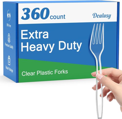 Dealusy Heavy Duty Clear Plastic Forks - 360 Count, BPA-Free & Heat Resistant | Premium Disposable Party Supply