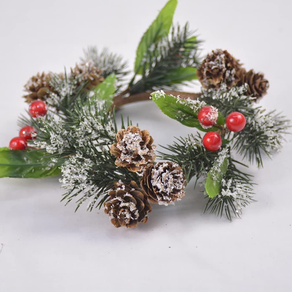 Regine Switzerland Christmas Candle Rings - Artificial Red Berries & Pinecones Decor | Set of 4, Red