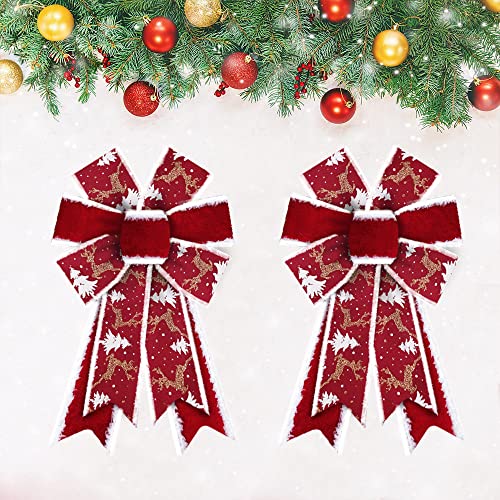 Estivaux Style 2 Red Tree Bow 2-Pack Christmas Wreath Bows with Snowflake Pattern