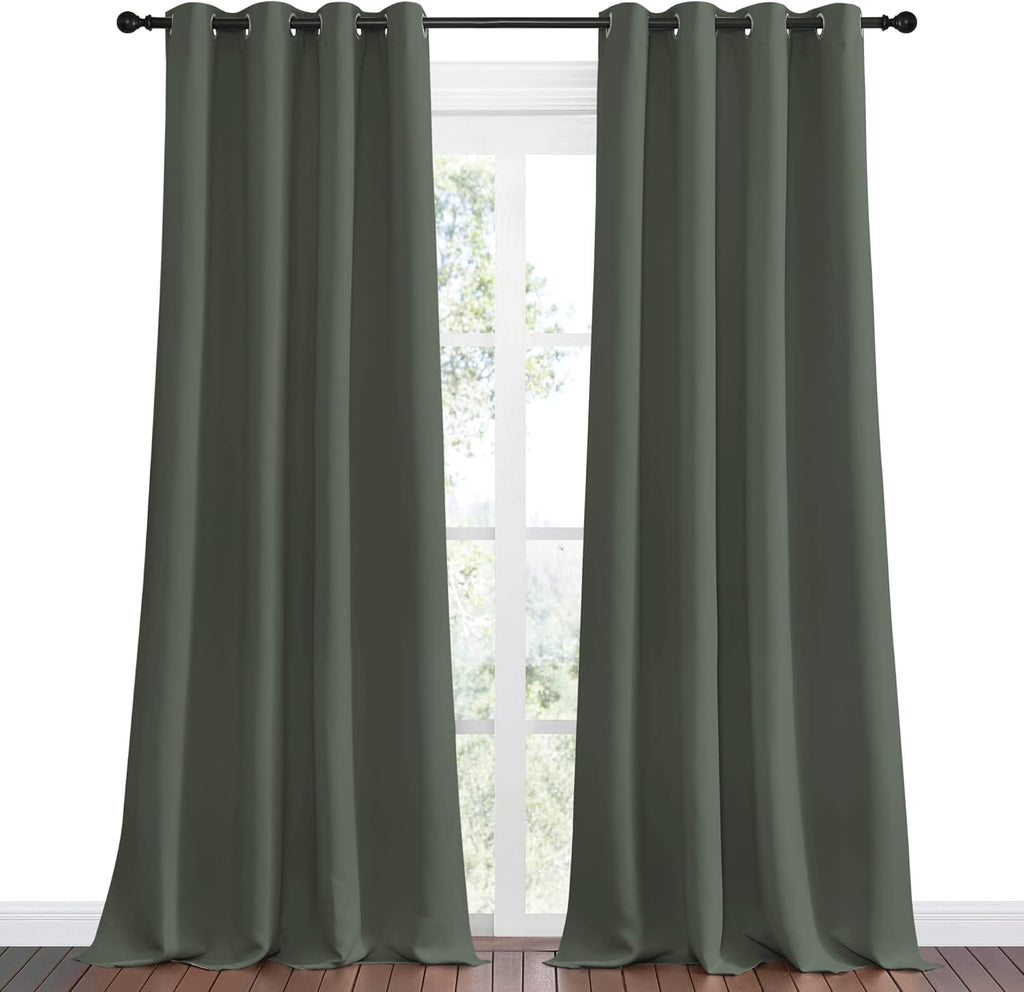 NICETOWN Blackout Draperies - Thermal Insulated Grommet Curtains, 55" Wide x 108" Long | Dark Mallard Color