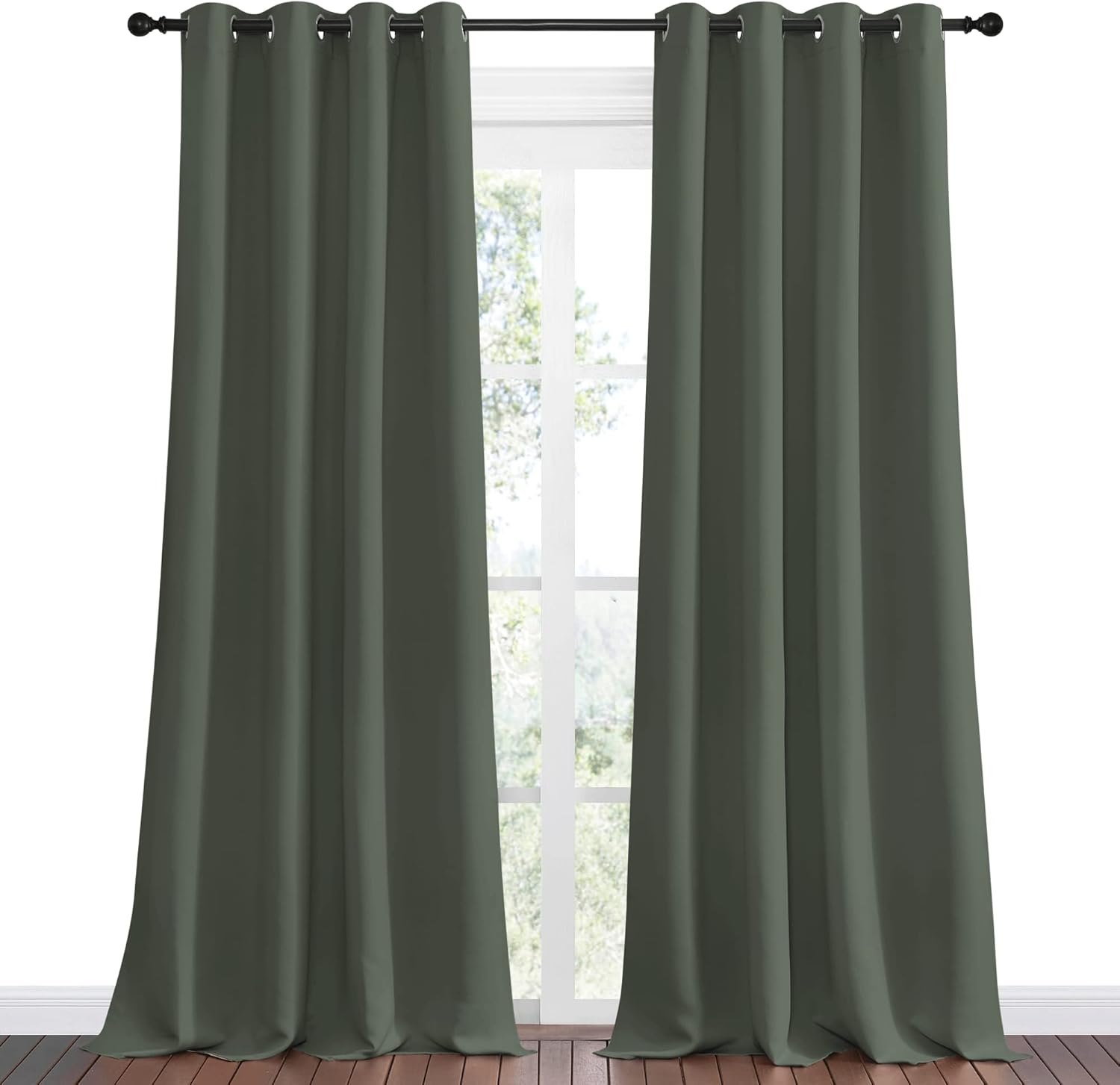 NICETOWN Blackout Draperies - Thermal Insulated Grommet Curtains, 55" Wide x 108" Long | Dark Mallard Color