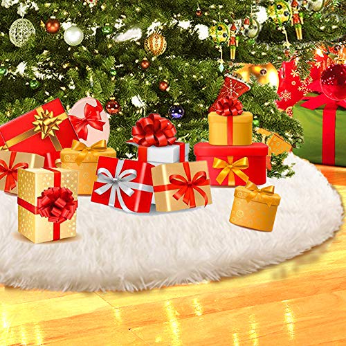 Plush Snow White Christmas Tree Skirt - 31-Inch Soft Holiday Tree Mat