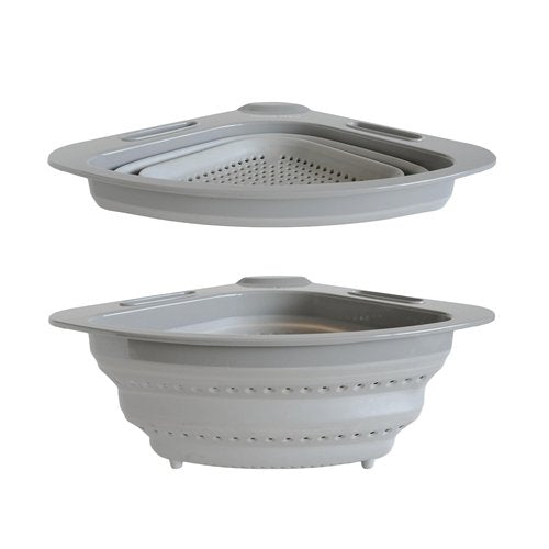 Food Flex Collapsible Corner Colander – Space-Saving Over Sink Strainer, 3.5 Qt, Grey