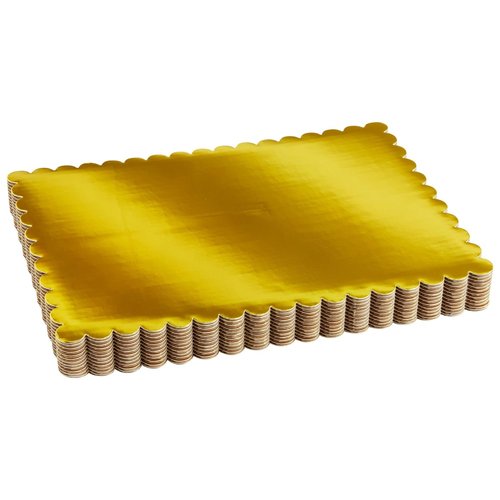 Sparkle and Bash Cake Board Rectangle - 10 x 14 in, Gold, 12 Pack - Quarter Sheet Cake Board for Cupcakes & Scalloped Gold Foil Bases