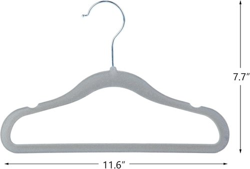 Finnhomy Velvet Non-Slip Clothes Hangers - 30-Pack for Baby & Kids with 10 Finger Clips | Gray