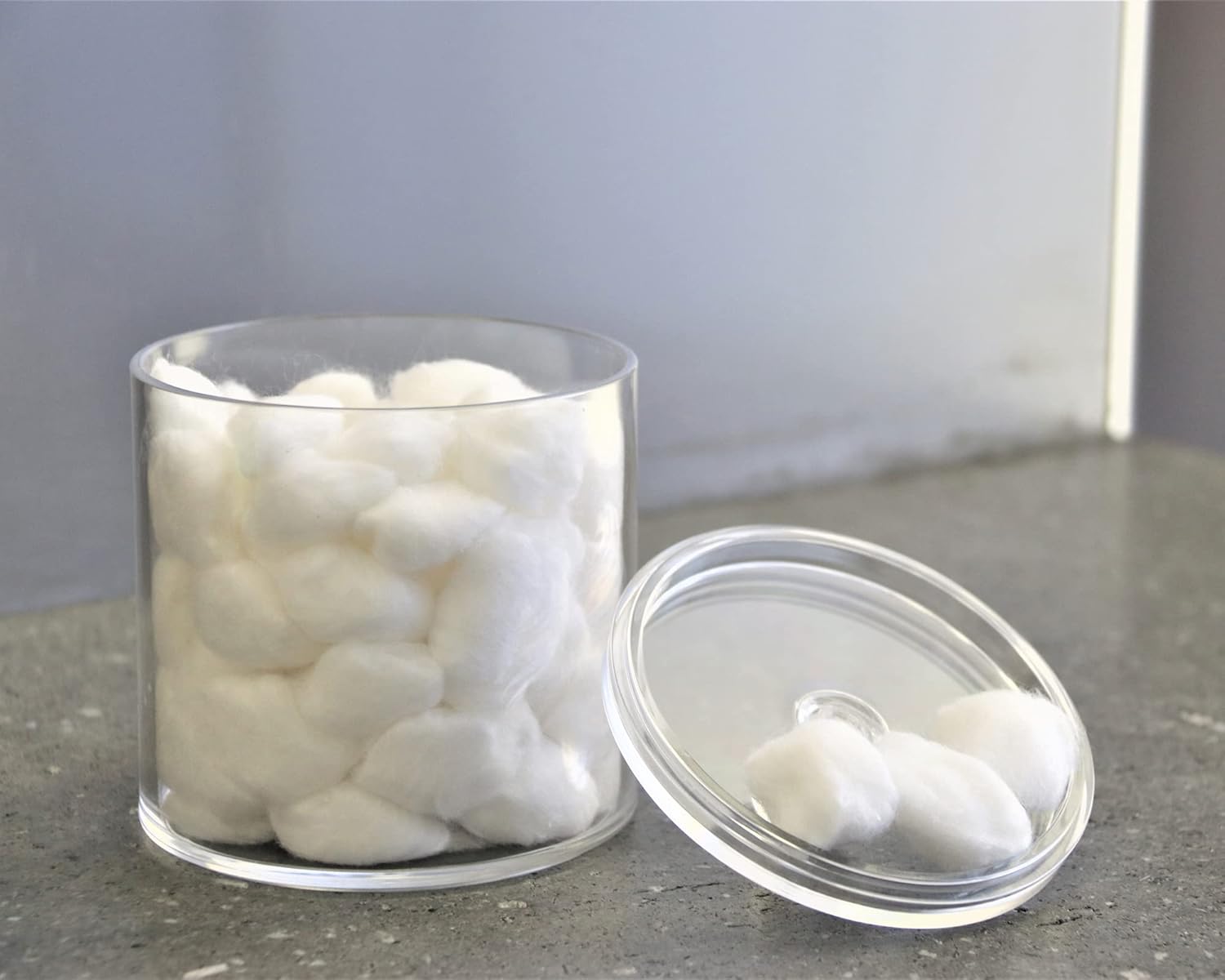 Skiennix 20-Ounce Qtip Holder Set - Clear Plastic Apothecary Jars with Lid for Bathroom Organization (2 Pack)