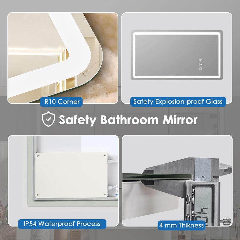 OUGOO 32 x 24 LED Mirror for Bathroom, Anti-Fog, Dimmable, Backlit + Front Lit, Memory Function Bathroom Vanity Mirror for Wall, Vertical & Horizontal