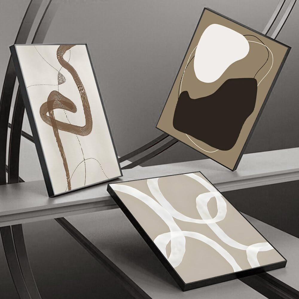 Skiennix Framed Canvas Wall Art Set - Abstract Paint Strokes in Black, White & Grey | 24"x32" | Modern Minimalist Decor for Living Room & Office