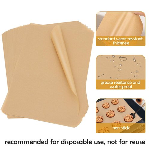 600Pcs Unbleached Parchment Paper Sheets for Baking, 12 x 16 Inch, Non-Stick Precut Half Sheet Parchment Paper for Baking, Cooking, Air Fryer, Oven (brown-12" x 16"-600pack)