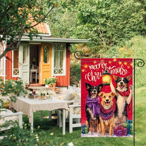 Cmialusie Colorful Christmas Garden Flag 11.81 x 17.72 Inch Dog Holiday Decor