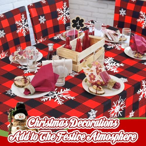 Preboun Classic 7-Piece Christmas Buffalo Plaid Tablecloth & Chair Cover Set