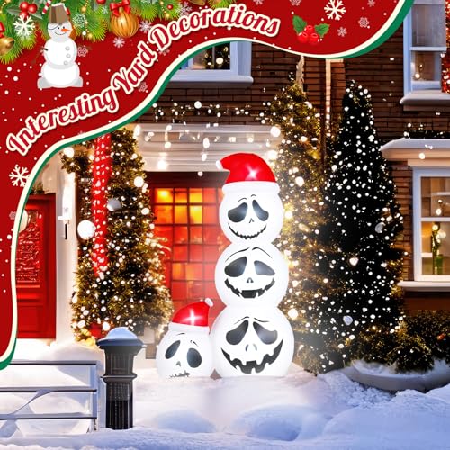 Leyndo 6ft Halloween Skeleton Inflatable with Santa Hat | LED Outdoor Yard Decor