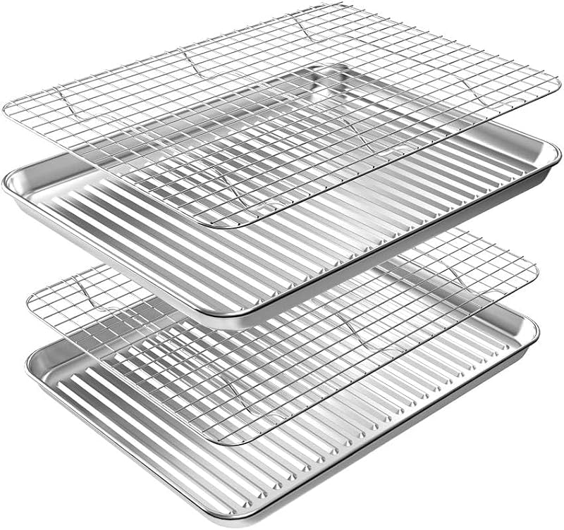 Stainless Steel Baking Sheet and Cooling Rack Set, 16x12 Inch (4-Piece)